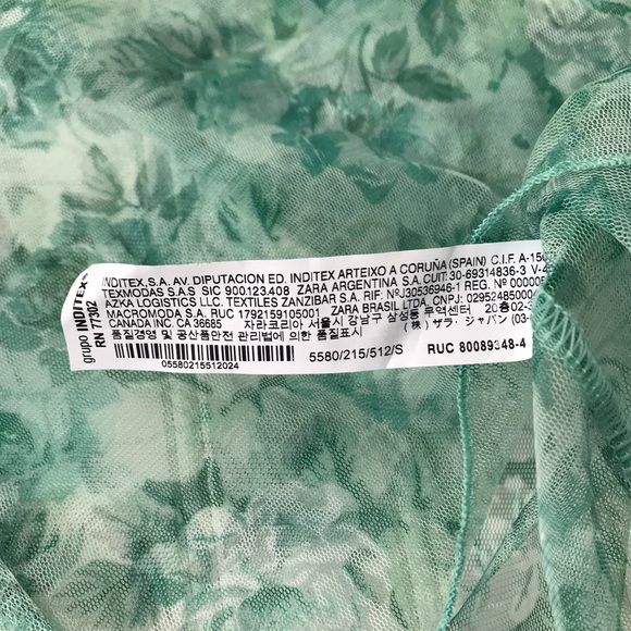 NEW Zara | Tulle Sheer Green Floral Top | Small - Picture 7 of 8